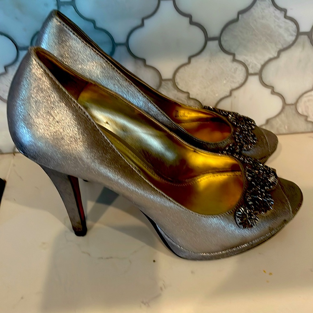 Antonio Melani peep toe 4 inch pumps silver - Picture 4 of 11